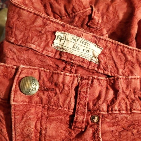 Free People Textured Jaquard Skinny Jean Cranberry Red Sz: 29 - Picture 3 of 8